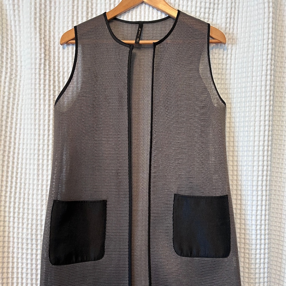 Ic by Connie K Gray and Black Sheer Mesh Vest Size Small